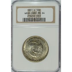 1951-D WASHINGTON/CARVER COMMEN HALF DOLLAR NGC MS-64