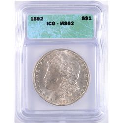 1892 MORGAN DOLLAR ICG MS-62