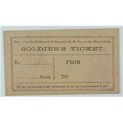 CIVIL WAR (SOLDIERS RAIL ROAD TICKET) VERY RARE