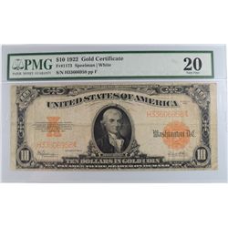 1922 $10 GOLD CERTIFICATE PMG 20