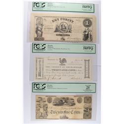 3 - OBSOLETES PCGS GRADED; WOODSTOCK, VA 58PPQ; N.Y., N.Y. 58PPQ,