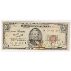 $50.00 FEDERAL RESERVE BANK CLEVELAND, OHIO VG