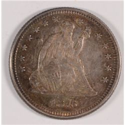 1876 SEATED QUARTER, AU-58 NICE COLORS!