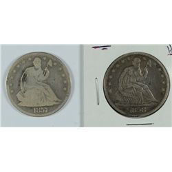 (2) SEATED HALF DOLLAR (57-O, 58)