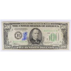 1934 $500.00 BILL FINE STAR NOTE INK OBV