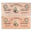 Image 1 : 2 PCS $50.00 CONFEDERATE NOTES CIRC.