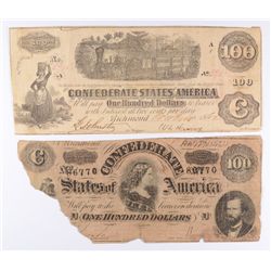 2 PCS $100.00 CONFEDERATE NOTES CIRC.