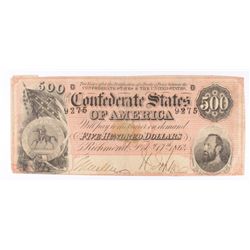 $500.00 RARE CONFEDERATE NOTE HAS TAPE FINE