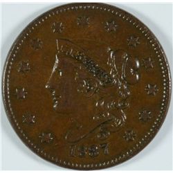 1837 LARGE CENT AU-50