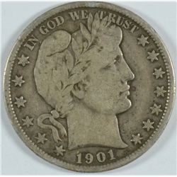 1901 BARBER HALF DOLLAR, VF rim nick