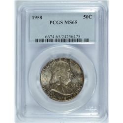 1958 FRANKLIN HALF DOLLAR, PCGS MS-65  TONING