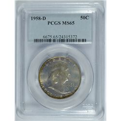 1958-D FRANKLIN HALF DOLLAR, PCGS MS-65   TONING