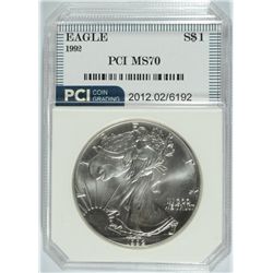 1992 AMERICAN SILVER EAGLE, PCI MS-70  RARE  TRENDS PRICE $1150.00