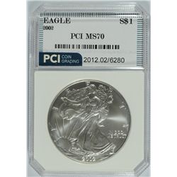 2002 AMERICAN SILVER EAGLE, PCI MS-70  RARE  TRENDS PRICE $1250.00