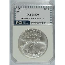 2004 AMERICAN SILVER EAGLE, PCI MS-70!