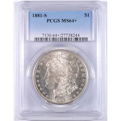 1881-S MORGAN SILVER DOLLAR, PCGS MS-64+   NICE!