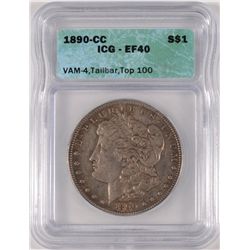 1890-CC MORGAN DOLLAR ICG EF-40, VAM-4, TAILBAR, TOP 100