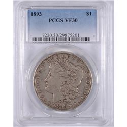 1893 MORGAN SILVER DOLLAR, PCGS VF-XF 30, NICE!!