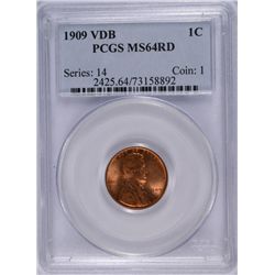 1909 VDB LINCOLN CENT PCGS MS-64 RD