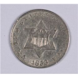 1853 THREE CENT SILVER AU DETAILS