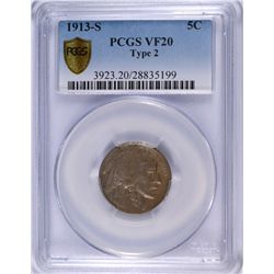 1913-S II BUFFALO NICKEL PCGS VF-20