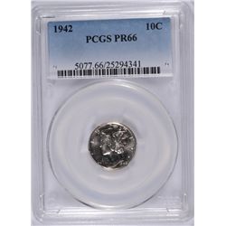 1942 PROOF MERCURY DIME PCGS PR-66