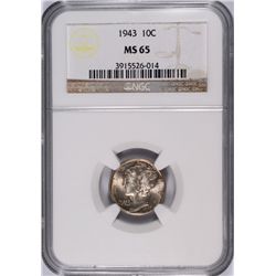 1943 MERCURY DIME NGC MS-65