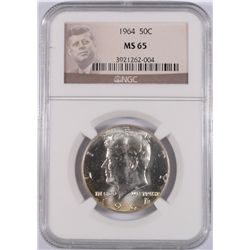 1964 KENNEDY HALF DOLLAR, NGC MS-65