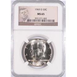 1969-D KENNEDY HALF DOLLAR, NGC MS-65