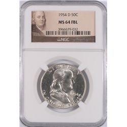 1954-D FRANKLIN HALF DOLLAR, NGC MS-64 FBL