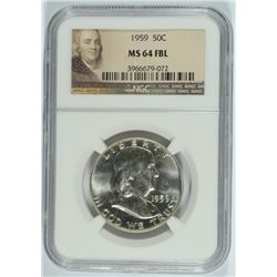 1959 FRANKLIN HALF DOLLAR, NGC MS-64 FBL