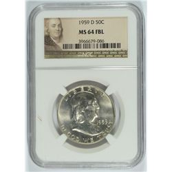 1959-D FRANKLIN HALF DOLLAR, NGC MS-64 FBL