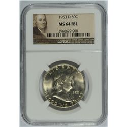 1953-D FRANKLIN HALF DOLLAR, NGC MS-64 FBL