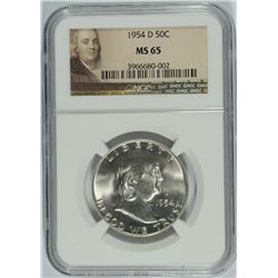 1954-D FRANKLIN HALF DOLLAR, NGC MS-65