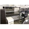 Image 2 : DARK MAHOGANY ADJUSTABLE HEIGHT PROGRAMMER'S BENCH WITH OVERSHELF