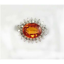 SPESSARTITE OVAL 3.52CT, 14K W/G RING 4.26GRAM / DIAMOND RD 0.52CT