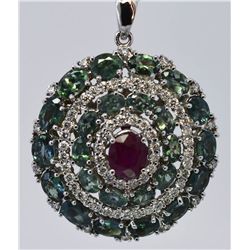 Burma Ruby Alexandrite  12.69 ctw Diamond Pendant 14KW