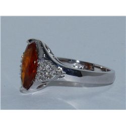 Malaya Garnet  2.39 ctw & Diamond Ring 14KW