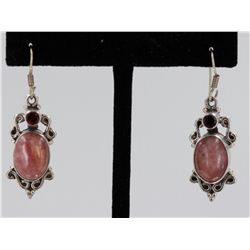Sterling Silver .925 Vintage Pink Gem Stone Earrings