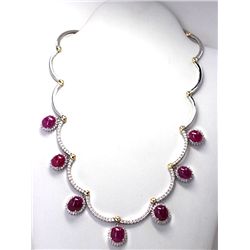 Cabochon Ruby  44.11 ctw Diamond Necklace 14KW