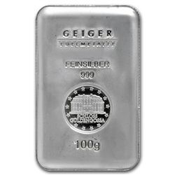 100 gram Geiger 'Security Line' Silver Bar .999 Fine