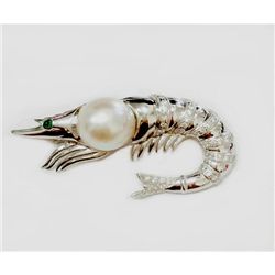 18K W/G PIN / EMERALD 1 PC 0.03CT / DIAMOND RD 0.24CT, PEARL 11 MM