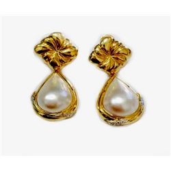 14K Y/G PEARL  EARRING