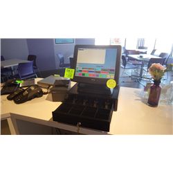 POSIFLEX TOUCH SCREEN POINT OF SALE TERMINAL WITH CASH DRAWER AND KEY, EPSON RECIEPT PRINTER, WITH P