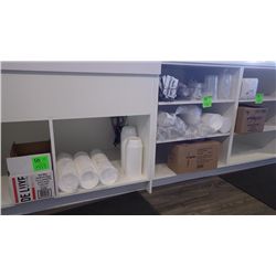 ONE FULL BAG OF NAPKINS, ONE BOX OF NAPKINS, APPROX 100 STYROFOAM CONTAINERS, CUPS, LIDS, PARTIAL BO