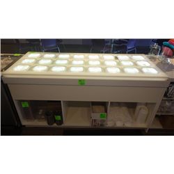 72" X 32" CUSTOM  CABINET WITH REMOTE CONTROLED LED LIGHTING AND 24 PRODUCT CONTAINRS (COMES WITH RE