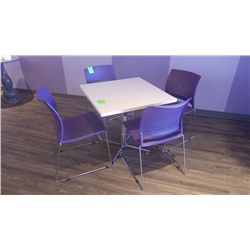 30" X 30" SQUARE PEDISTAL TABLE AND 4 CHAIRS