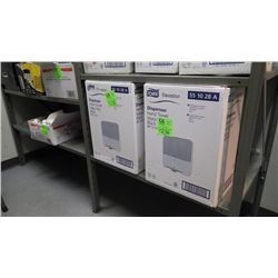 2 UNUSED  HAND TOWEL DISPENSERS, AND BOX OF WHITE KITCHEN CATCHER BAGS