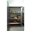 Image 5 : 2 METAL SHELVING UNITS 49" X 76", 2 TAYMOR DOOR CLOSERS, BOXES OF XMAS DECORATIONS, AND MISC DRYWALL