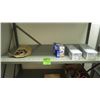 Image 7 : 2 METAL SHELVING UNITS 49" X 76", 2 TAYMOR DOOR CLOSERS, BOXES OF XMAS DECORATIONS, AND MISC DRYWALL